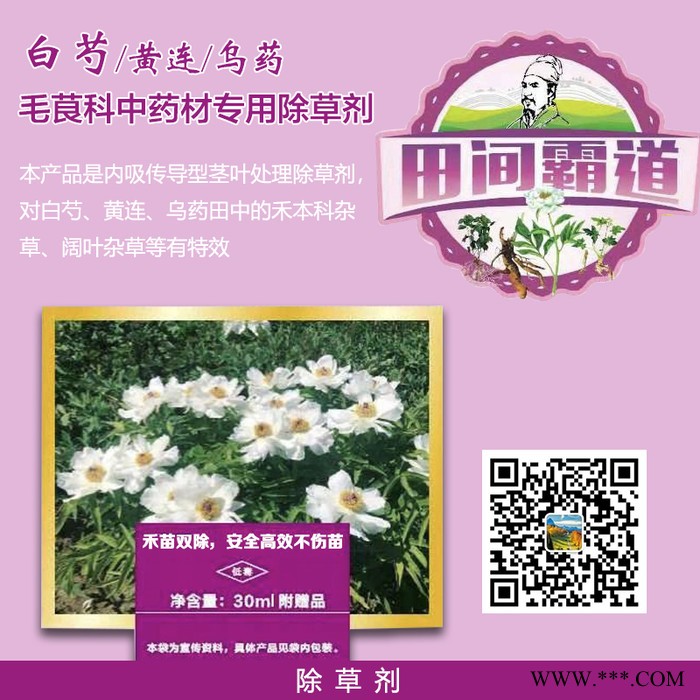 白芍 黄连 乌药 毛茛科中药材专用除草剂 禾苗双除 安全高效不伤苗